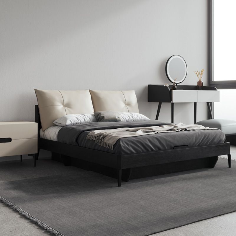 Gestoffeerd hoofdeinde standaard bed in het midden van de eeuw modern paneelbed donkergrijs