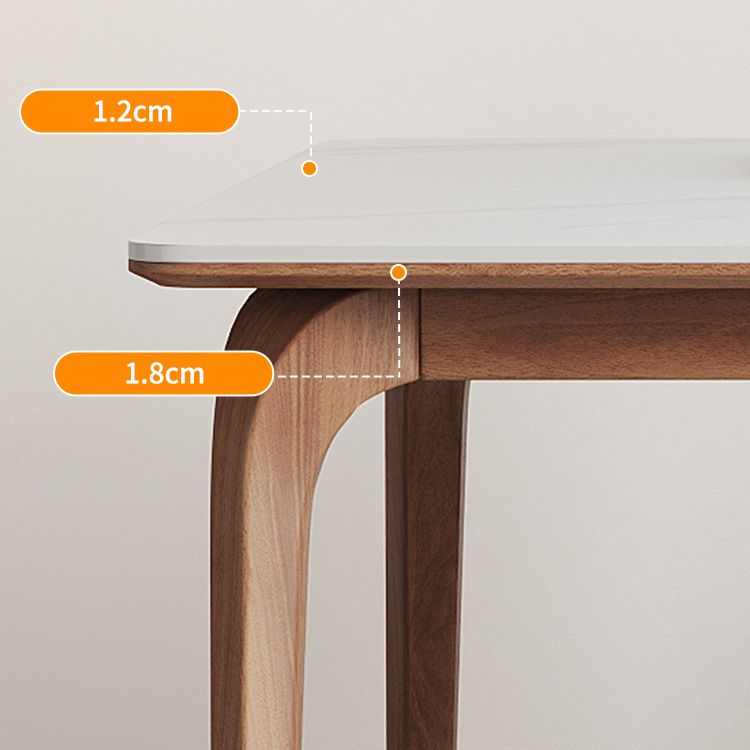 Mesa de comedor de piedra blanca rectangular moderna con 4 patas de nogal