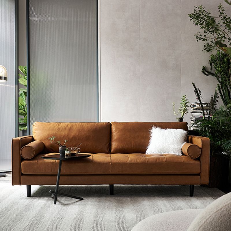 American Traditional Genuine Leather Cushions Sofa 33.46"High Square Arm Sofa,Dark Brown Clearhalo 'furn' 'furn_sofas' 'Furniture' 'furniture_sofas' 'kitchen' 'kitchen_sofas' 'Living Room Furniture' 'Sofa' 'sofas' 1200x1200_c73df154-92e3-46a7-a238-27e8abd8b3b8