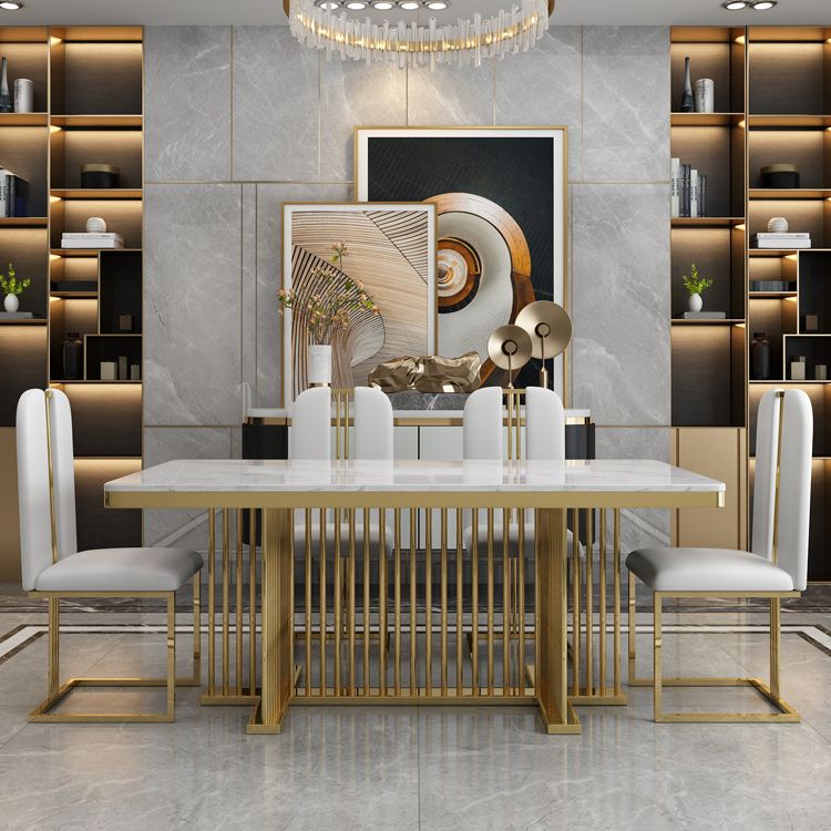 Tavolo da rettangolo di lusso tradizionale tradizionale tavolo da pietra con base piedistallina