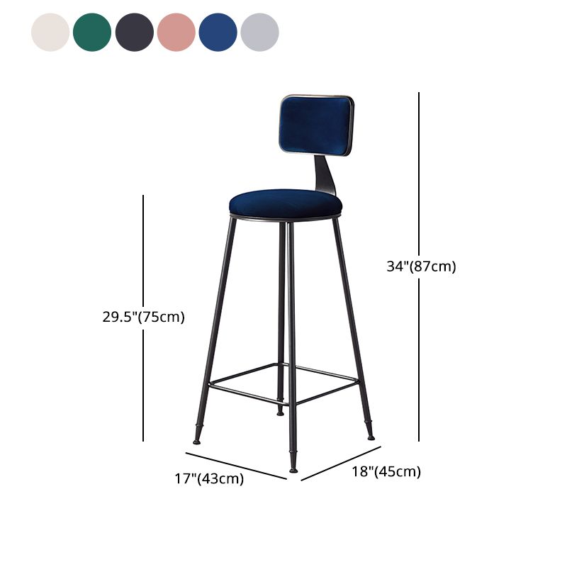 Contemporary Counter Bar Stool Backrest Velvet Bar Stool with Footrest, Iron Base Clearhalo 'Bar Furniture' 'Bar Stools' 'bar_stools' 'furn' 'furn_bar_stools' 'furniture_bar_stools' 'Kitchen & Dining Furniture' 'kitchen&dining_furn' 'kitchen' 'kitchen_furn' Furniture' 1200x1200_c740a03f-d033-40d5-af95-1698bcddcef7