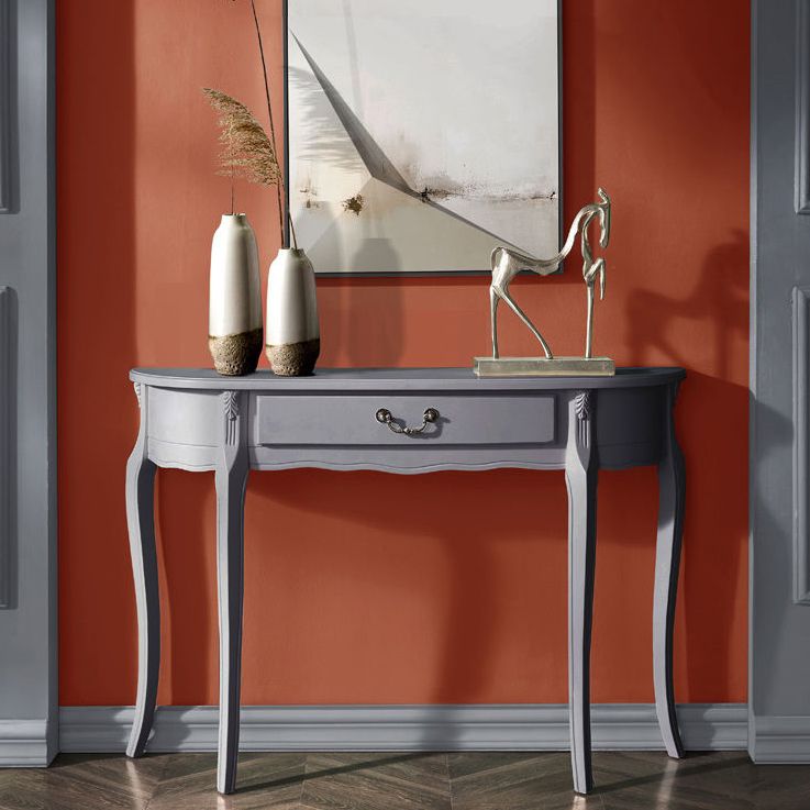 Mesa de consola moderna de mediados de siglo con 1 cajón y 4 piernas de madera