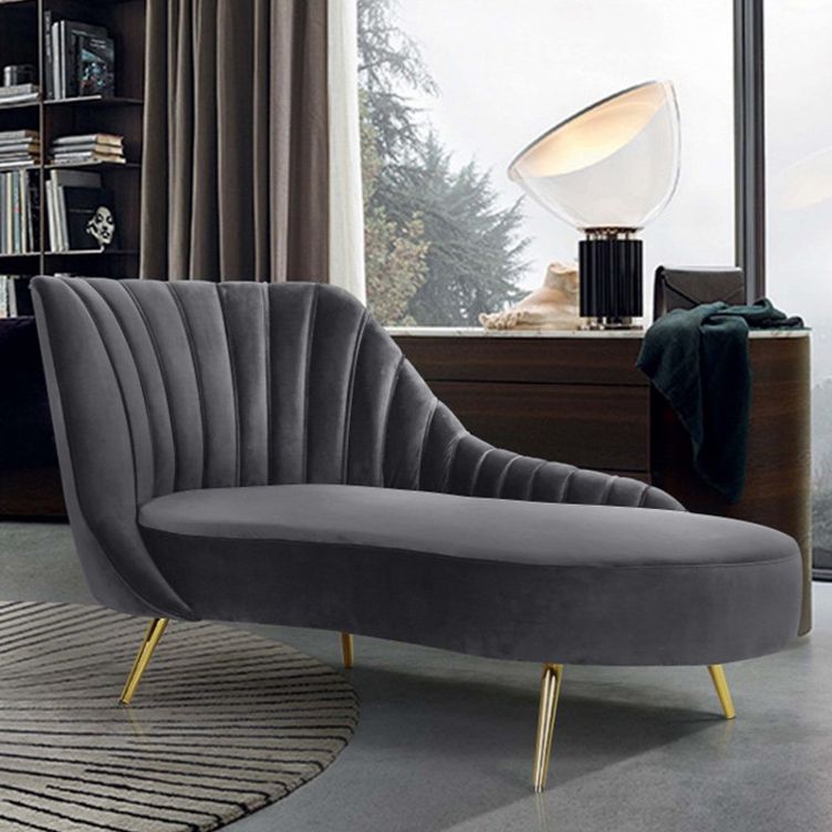 Glam Style Upholstered Cushioned Velvet Rolled Arms Chaise Lounge Clearhalo 'Chairs & Seating' 'Chaise Lounge' 'chaise_lounge' 'furn' 'furn_chaise_lounge' 'Furniture' 'Living Room Furniture' 1200x1200_c74857bf-060b-4bcf-b618-bda3d7f2fb54