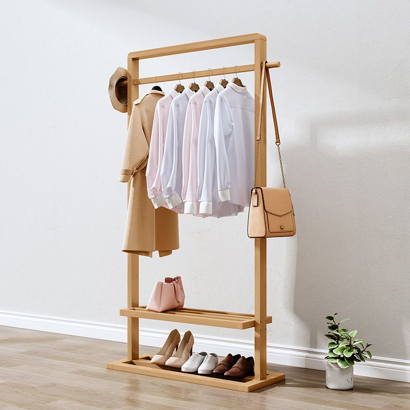 Modern Style Coat Rack Solid Bamboo Free Standing Double Layer Shelves ...