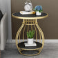 Modern Round Slate Top Side Table Steel Frame End Table with Shelf