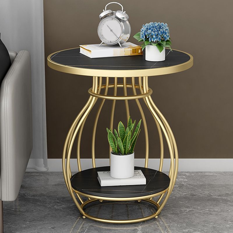 Modern Round Slate Top Side Table Steel Frame End Table with Shelf