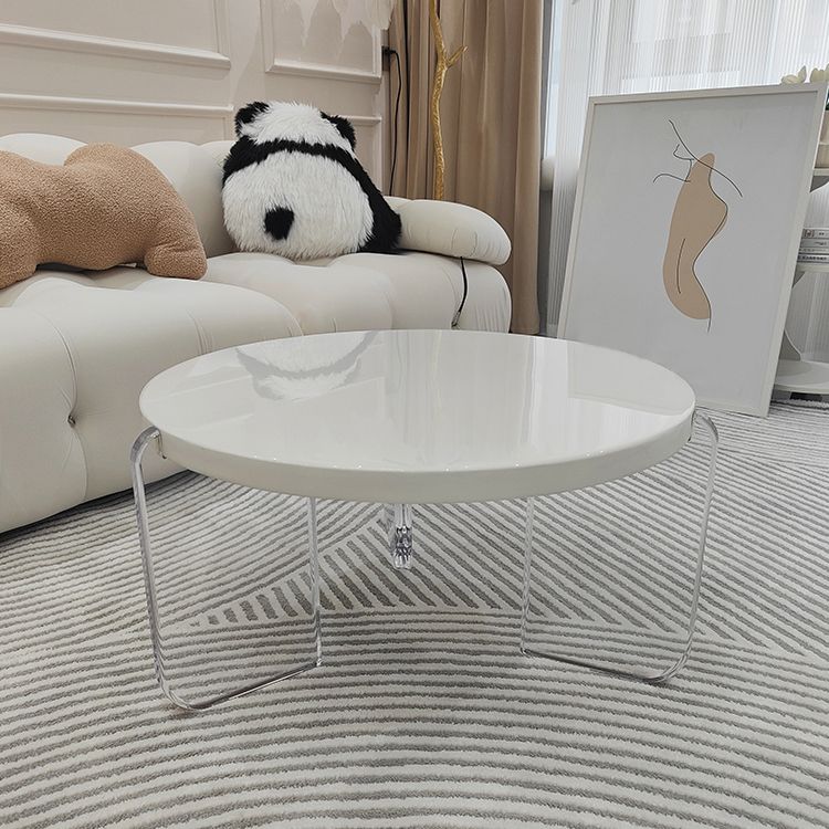 Contemporary Round Terrazzo Coffee Table in White Acrylic Legs 1 Single Cocktail Table Clearhalo 'Coffee & Accent Tables' 'Coffee Tables' 'coffee_tables' 'furn' 'furn_coffee_tables' 'Furniture' 'Living Room Furniture' 1200x1200_c75003b6-4d0c-4596-90f3-706581604e1c