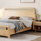 Natural Tropical Standard Bed Rattan and Rubberwood Panel Bed with Headboard