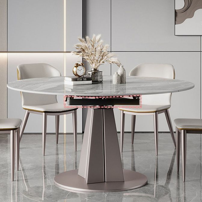 Modern Stainless Steel Base Pedestal Dining Table Extendable Dinner Table for Home Clearhalo 'Dining Tables & Seating' 'Dining Tables' 'dining_table' 'furn' 'furn_dining_table' 'Furniture' 'Kitchen & Dining Furniture' 1200x1200_c7552211-9155-4ee3-b687-fc1dcfd499cb