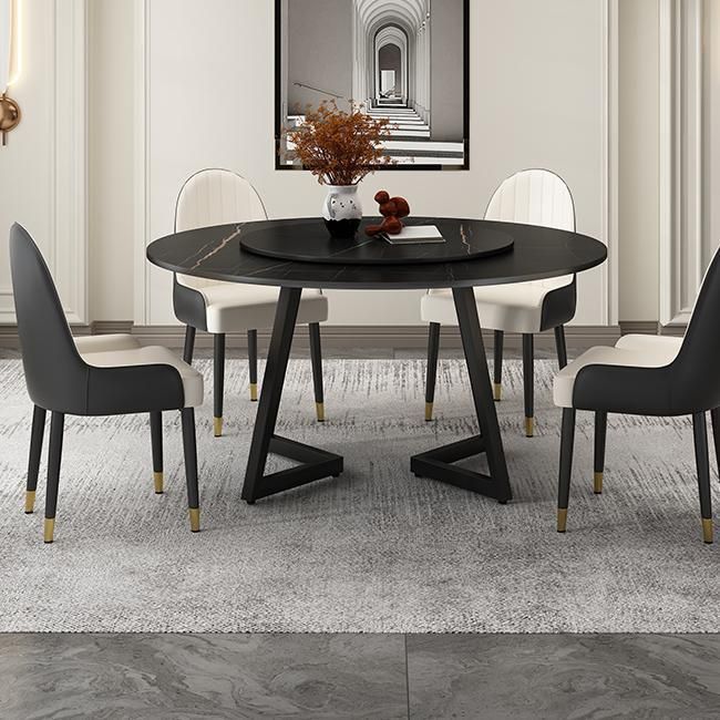 Round Sintered Stone Dining Table Modern Furniture with Double Pedestal for Home Clearhalo 'Dining Tables & Seating' 'Dining Tables' 'dining_table' 'furn' 'furn_dining_table' 'Furniture' 'Kitchen & Dining Furniture' 1200x1200_c757d68a-b1da-48a1-9ff3-7e80c62cf3d0