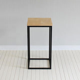 Modern Wood Square Top Side Table 23.6" Tall Iron Frame End Table