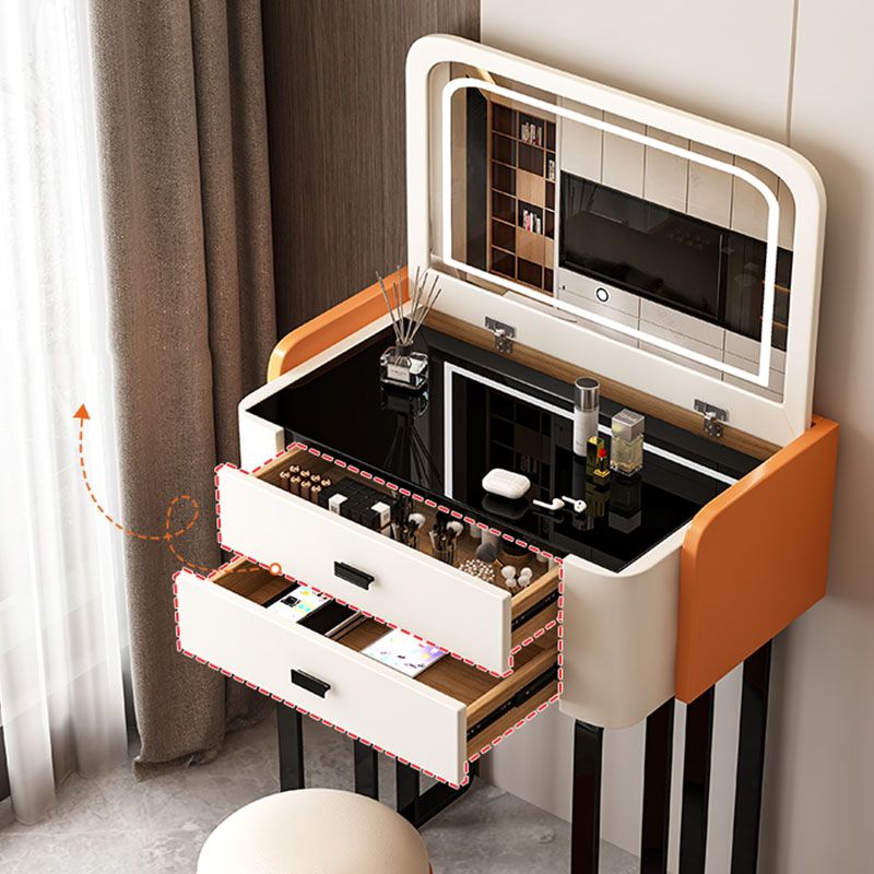 Vanity per il trucco per la camera da letto per trucco per trucco in vetro contemporaneo con specchio illuminato