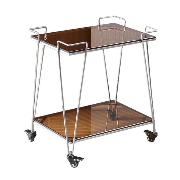 Contemporary 23.62"H Rolling Prep Table Rectangular Metal Prep Table for Dining Room