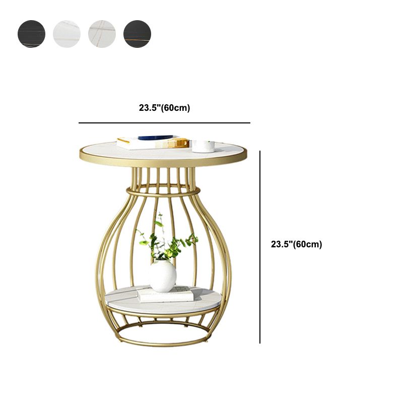 Modern Round Slate Top Side Table Steel Frame End Table with Shelf
