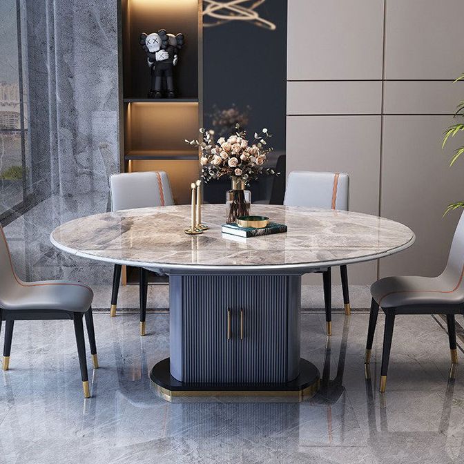 Extendable Round Dining Table Modern Adjustable Sintered Stone Top Table with Storage Pedestal Clearhalo ' dining_table' 'Dining Tables & Seating' 'Dining Tables' 'furn' 'furn_dining_table' 'Furniture' 'furniture_dining_table' 'Kitchen & Dining Furniture' 'kitchen&dining_furn' 'kitchen' 'kitchen_dining_table' 1200x1200_c760a4ca-8929-4289-bee5-b3744fcb3bf4