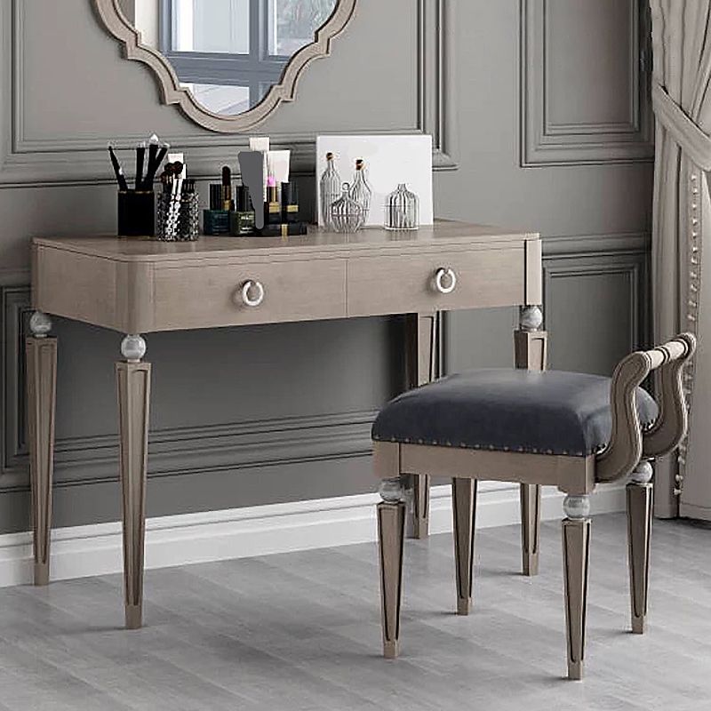 Two Piece Traditional Mirrored Vanity Set Solid Wood Dressing Table