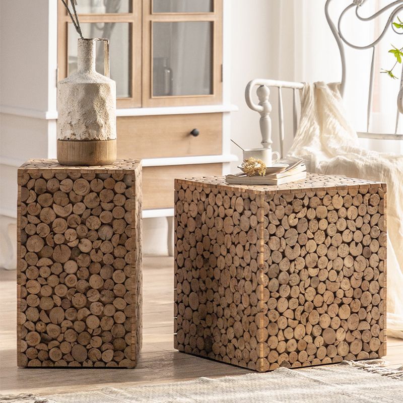 Tavolo laterale quadrato in stile country tavolino in legno solido naturale