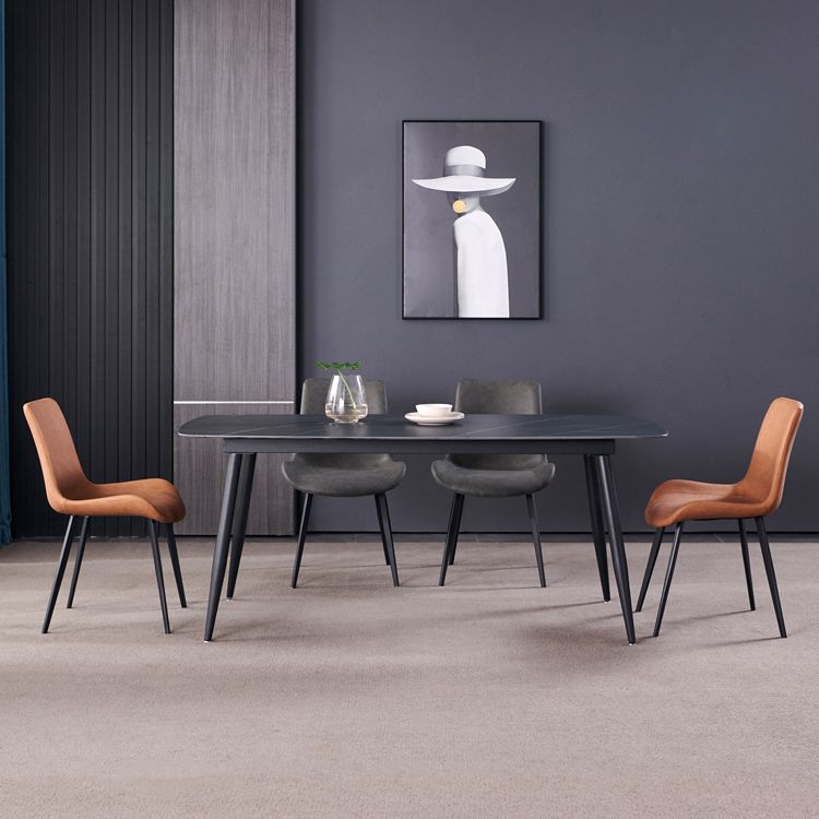 Fixed Minimalist Sintered Stone Top Kitchen Table Set with 4 Black Legs Base for Dining Room Clearhalo 'Dining Room Sets' 'Dining Tables & Seating' 'dining_room_set' 'furn' 'furn_dining_room_set' 'Furniture' 'furniture_dining_room_set' 'Kitchen & Dining Furniture' 'kitchen&dining_furn' 'kitchen' 1200x1200_c7639aba-55a2-44aa-8901-5e1e9516724f