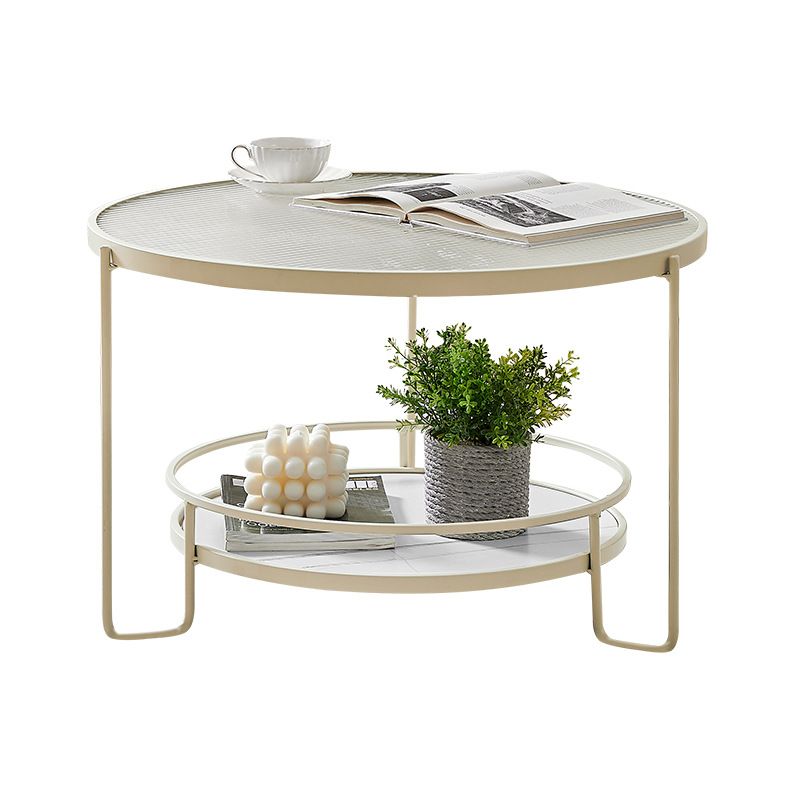 17.7" H Round Glass Coffee Table Iron 3 Legs Cocktail Table with Slate Shelf Clearhalo 'Coffee & Accent Tables' 'Coffee Tables' 'coffee_tables' 'furn' 'furn_coffee_tables' 'Furniture' 'Living Room Furniture' 1200x1200_c765349e-af33-4c97-a062-c52ca4c011ae