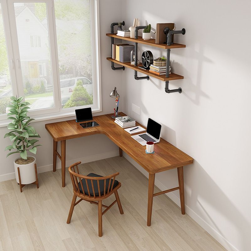 Solid Wood Corner Writing Desk Modern 29.53-inch Tall Office Desk with H-Base