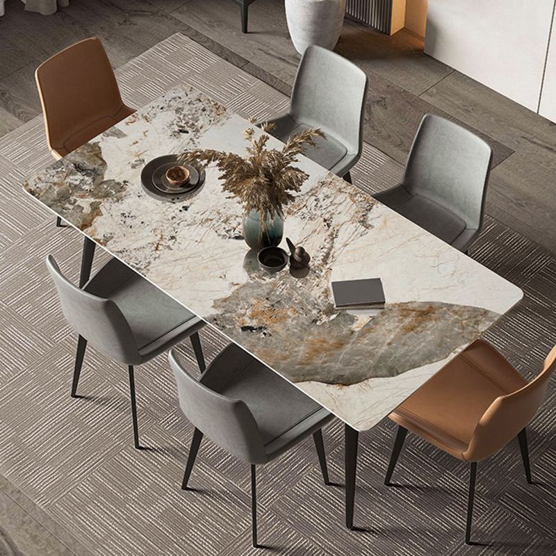 Simplicity Rectangle Dining Room Table Grey Sintered Stone Table with 4 Black Legs Clearhalo ' dining_table' 'Dining Tables & Seating' 'Dining Tables' 'furn' 'furn_dining_table' 'Furniture' 'furniture_dining_table' 'Kitchen & Dining Furniture' 'kitchen&dining_furn' 'kitchen' 'kitchen_dining_table' 1200x1200_c7683c10-a4d7-491f-ae04-26a8ff79fe68