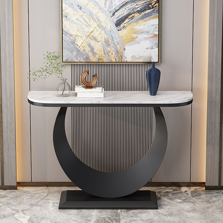 Stone Half Moon Accent Table 1-shelf 31.5" Tall Console Table