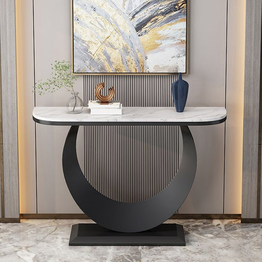 Stone Half Moon Accent Table 1-shelf 31.5" Tall Console Table