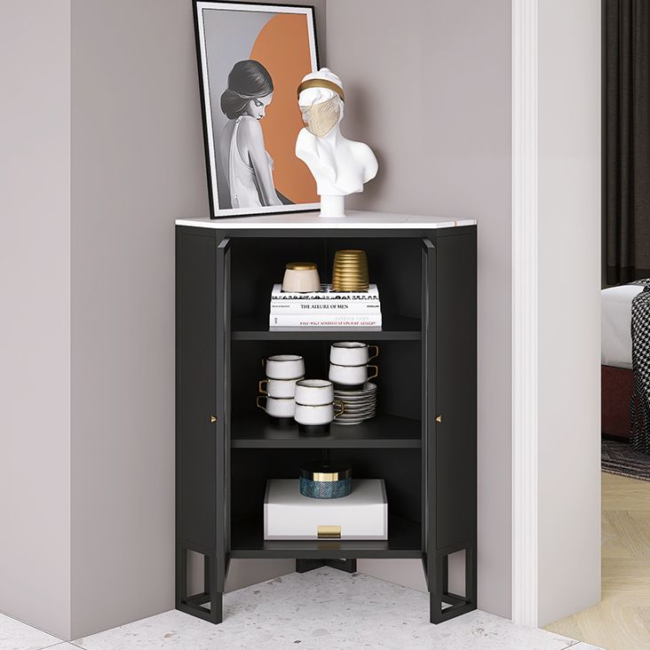 35.5 "H Modern Stone Buffet aparador 2 Puertas de vidrio Servidor de buffet de comedor