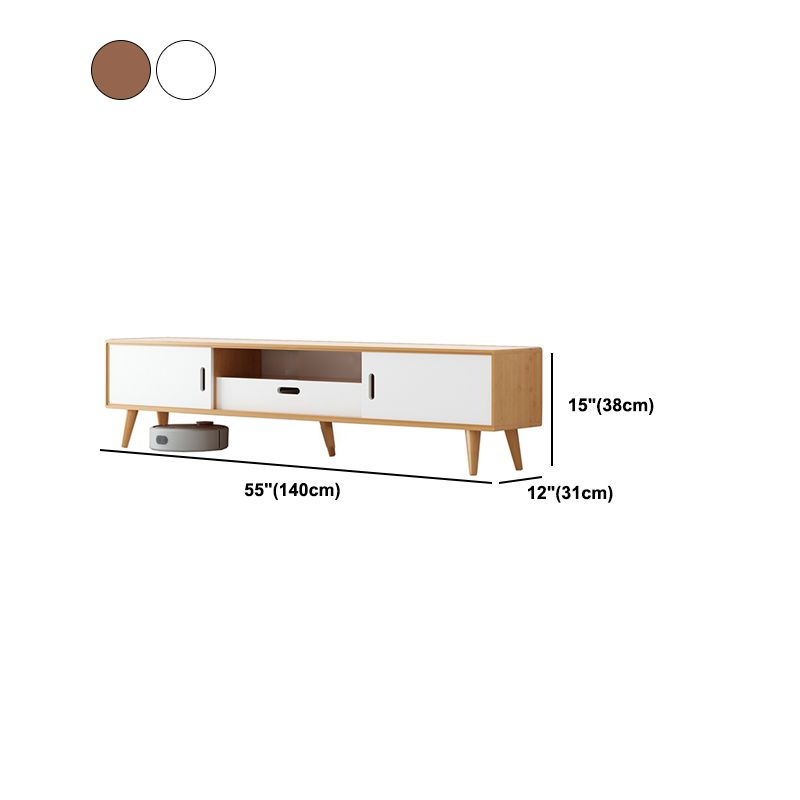 Moderne tv-standaard met 4 poten, massief houten tv-standaardconsole met verschuifbare opbergruimte