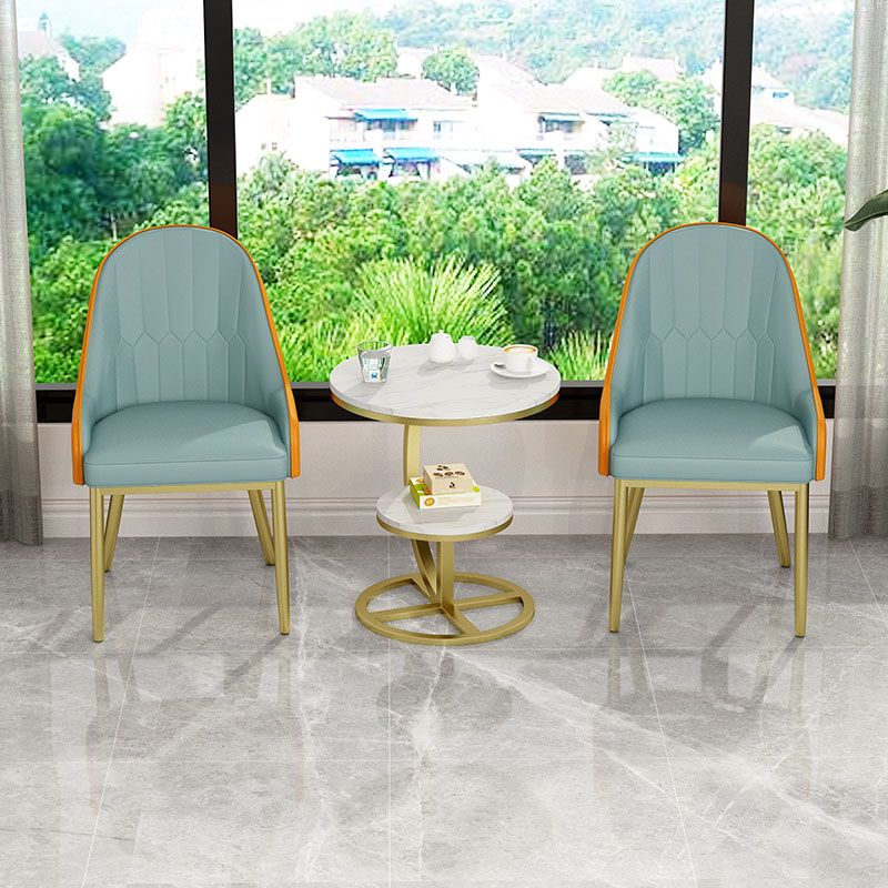 Round Slate Top Side Table 21.65" Tall Metal Abstract End Table with Shelf