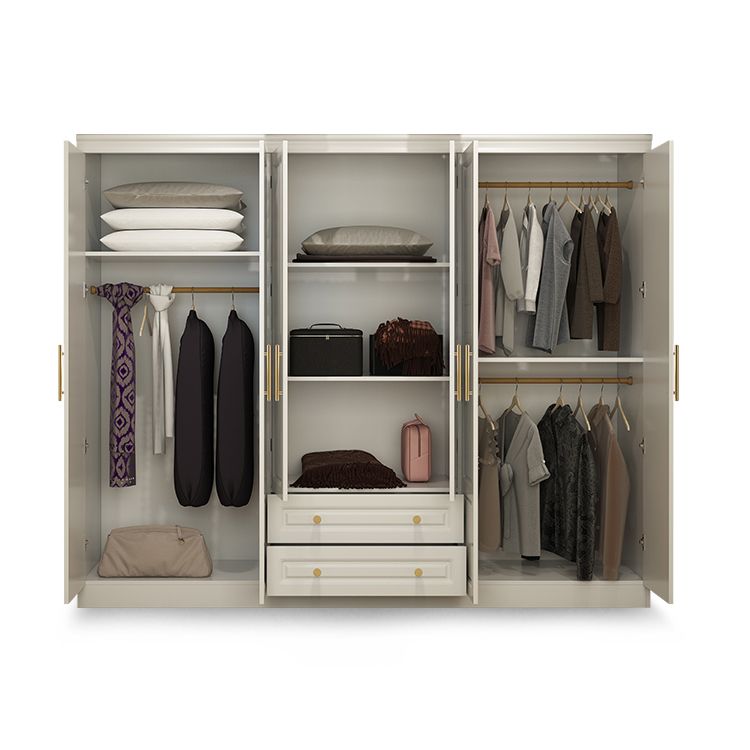 Contemporary White Storage Cabinet Hinged Door Cabinet with Drawers