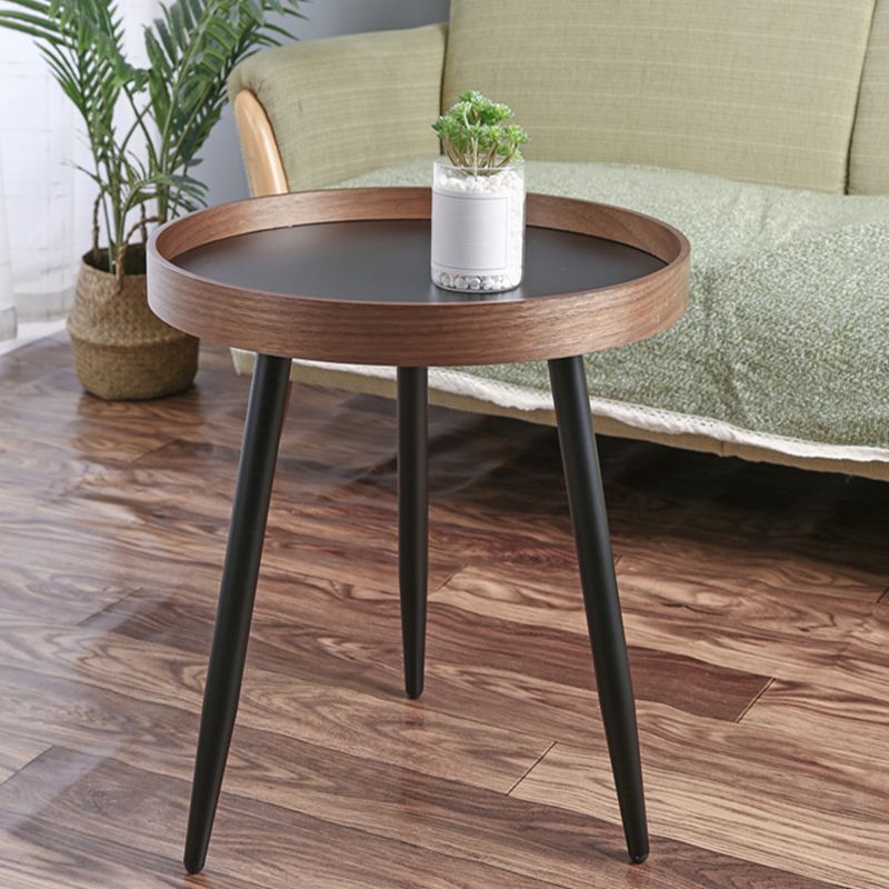 Modern Style Round 3 Legs Side Table Set in Black with Storage