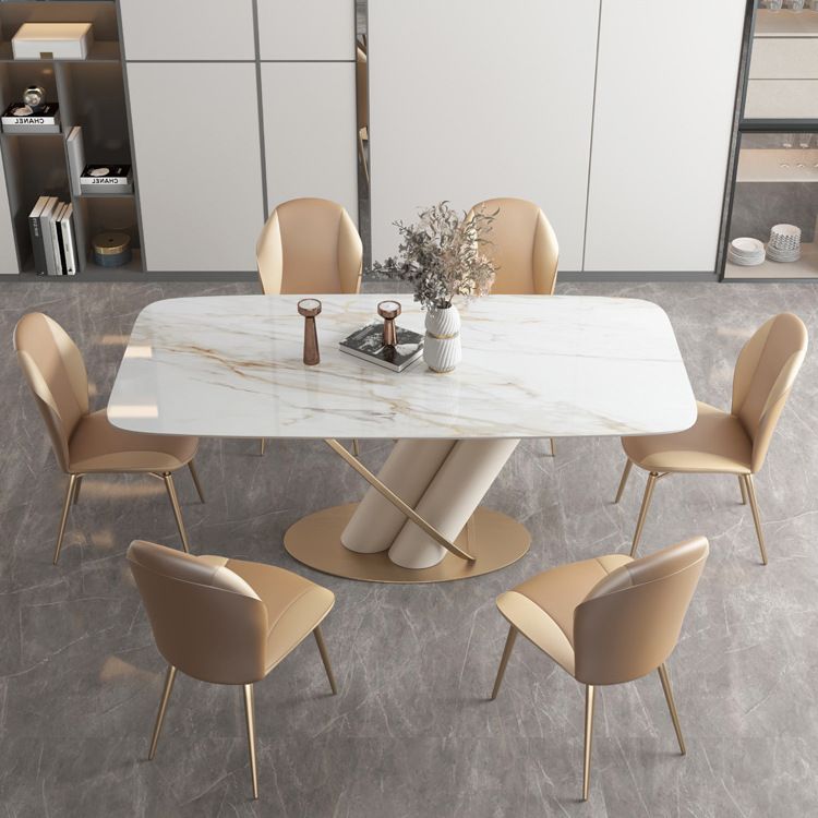 Modern Sintered Stone White Dining Set with Rectangle Table and Metal Base Home Use Dining Set Clearhalo 'Dining Room Sets' 'Dining Tables & Seating' 'dining_room_set' 'furn' 'furn_dining_room_set' 'Furniture' 'furniture_dining_room_set' 'Kitchen & Dining Furniture' 'kitchen&dining_furn' 'kitchen' 1200x1200_c77ccdee-73ab-4500-aedf-7646805e0c88