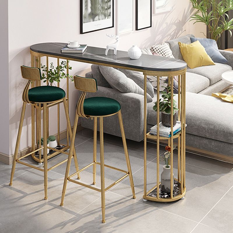 Glam Iron Bar Dining Table Stone Top Oval Indoor Bistro Table with 2-Shelf Clearhalo 'Bar Furniture' 'Bar Tables' 'bar_tables' 'furn' 'furn_bar_tables' 'Furniture' 'furniture_bar_tables' 'Kitchen & Dining Furniture' 1200x1200_c77dbd9d-c0d7-40b2-86cb-ba1c82e74ac6