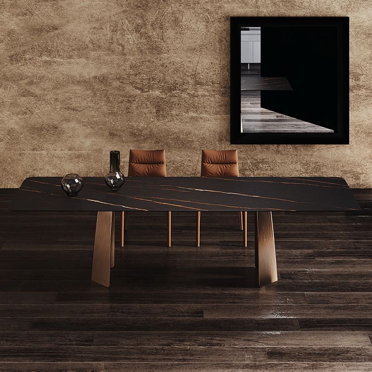 Minimalist Sintered Stone Dining Room Set with Rectangle Top and Metal Base Formal Table Set Clearhalo 'Dining Room Sets' 'Dining Tables & Seating' 'dining_room_set' 'furn' 'furn_dining_room_set' 'Furniture' 'furniture_dining_room_set' 'Kitchen & Dining Furniture' 'kitchen&dining_furn' 'kitchen' 1200x1200_c7808f72-033f-4c51-9d3d-d1a8bfa2d136