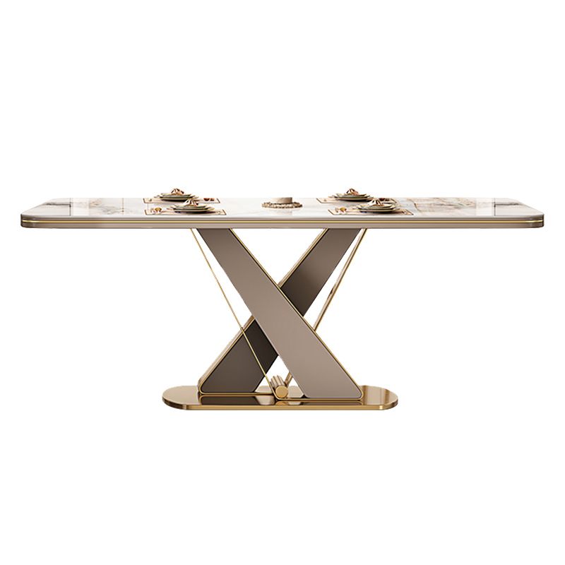 Glossy Beige Dinette Table with Metal Base Modern Dining Table for Home Clearhalo 'Dining Tables & Seating' 'Dining Tables' 'dining_table' 'furn' 'furn_dining_table' 'Furniture' 'Kitchen & Dining Furniture' 1200x1200_c781a2ec-f76d-4c15-8497-6d6a64c7120d