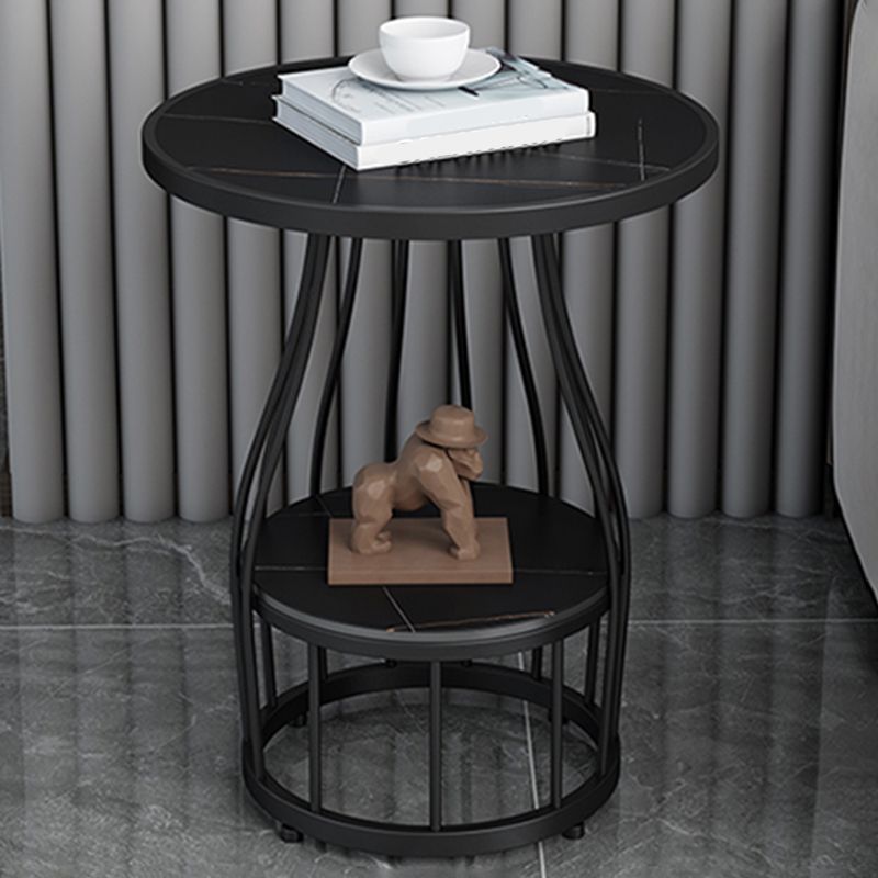 Contemporary Stone Top End Table Dia 19.69" Frame Shelf Included Side Table Clearhalo 'Coffee & Accent Tables' 'End & Side Tables' 'end_side_tables' 'furn' 'furn_end_side_tables' 'Furniture' 'Living Room Furniture' 1200x1200_c7865dfa-cb68-4bbd-a413-83769e19a4e1