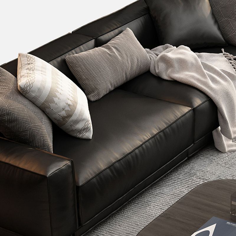 26.38" H Genuine Leather Square Arm Modern Sofa with Storage Black Standard Sofa Clearhalo 'furn' 'furn_sofas' 'Furniture' 'furniture_sofas' 'kitchen' 'kitchen_sofas' 'Living Room Furniture' 'Sofa' 'sofas' 1200x1200_c78ae12e-5c17-4080-98f3-fc5eca91f470