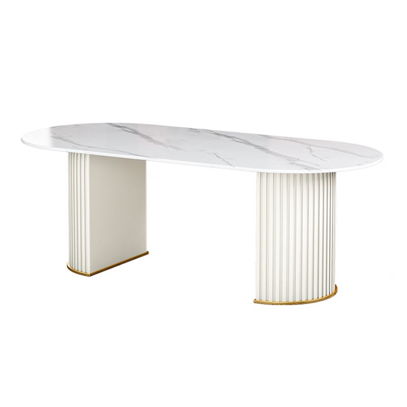 Modern Sintered Stone Table for Restaurant Oval Dining Table with Double Pedestal Base Clearhalo ' dining_table' 'Dining Tables & Seating' 'Dining Tables' 'furn' 'furn_dining_table' 'Furniture' 'furniture_dining_table' 'Kitchen & Dining Furniture' 'kitchen&dining_furn' 'kitchen' 'kitchen_dining_table' 1200x1200_c791ce67-c410-49f5-adc6-383add7ff095