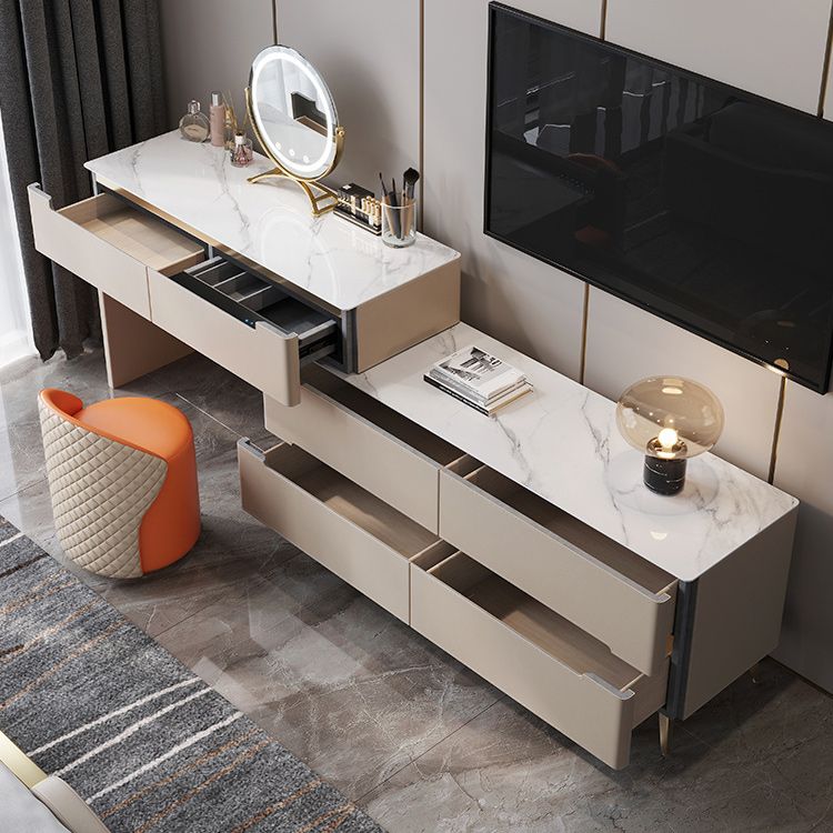 Contemporaneo con cassetto tavolo da toeletta a specchio illuminato per camera da letto metallico