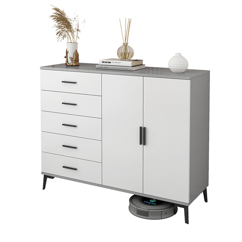 White Wooden Accent Cabinet with Door Modern Chest with 5 Drawers