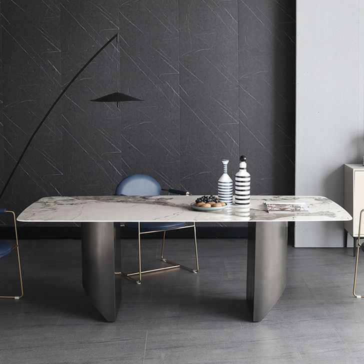 Simplicity Rectangle Dining Room Table Sintered Stone Table with Double Pedestal Clearhalo ' dining_table' 'Dining Tables & Seating' 'Dining Tables' 'furn' 'furn_dining_table' 'Furniture' 'furniture_dining_table' 'Kitchen & Dining Furniture' 'kitchen&dining_furn' 'kitchen' 'kitchen_dining_table' 1200x1200_c797eaf6-4e13-4336-acbf-235c09411844
