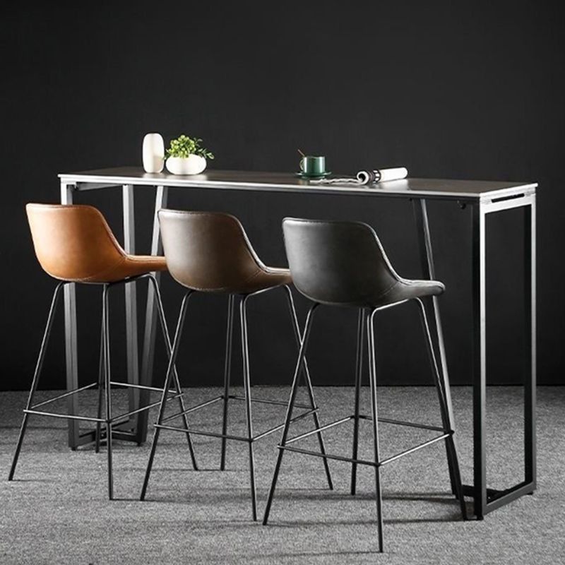 Mesa rectangular contemporánea con altura de barra, mesa de comedor interior de hierro y piedra