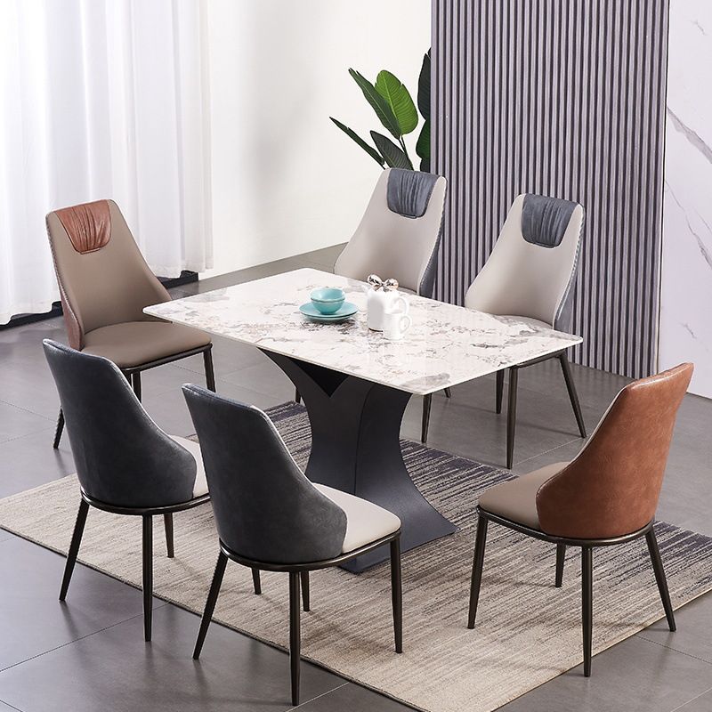 Modern Metal Wingback Side Chair Leather Dining Chairs with Black Legs Clearhalo ' kitchen&dining_furn' 'Dining Chairs' 'Dining Tables & Seating' 'dining_chair' 'Furniture' 'furniture_dining_chair' 'Kitchen & Dining Furniture' 'kitchen' 1200x1200_c798e3fb-d82d-48a9-a03f-11ce0403db17