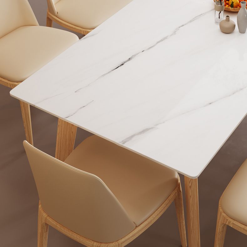Mesa de comedor Mid-Century con tapa de piedra, mesa de comedor rectangular con patas naturales