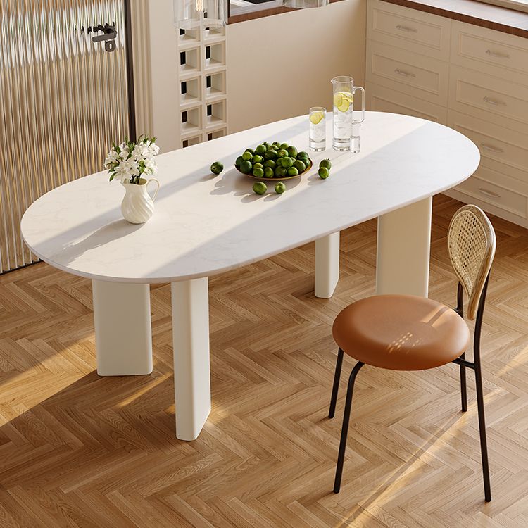 Table de dinette ovale blanche pour salle à manger Table de salle à manger avec dessus en pierre