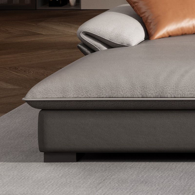 Grey Faux Leather Sectional Sofa Pillow Top Arm Sectional Ottoman Included Clearhalo 'furn' 'furn_sectionals' 'Furniture' 'Living Room Furniture' 'Sectionals' 1200x1200_c79a5b12-4183-4a76-99d7-075985a05013