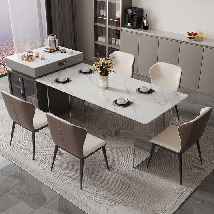Tavolo da pranzo in pietra sinterizzata Tavolo da pranzo rettangolare con base in acrilico per sala da pranzo