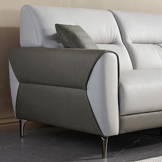 Square Arm Sofa in Solid Wood with Sewn Pillow Back Faux Leather