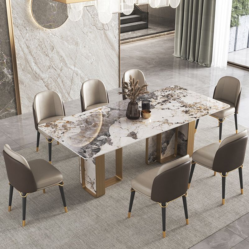 Modern Stone Dinning Room Set Rectangle Double Pedestal Base Dinner Set Clearhalo 'Dining Room Sets' 'Dining Tables & Seating' 'dining_room_set' 'Furniture' 'furniture_dining_room_set' 'Kitchen & Dining Furniture' 'kitchen&dining_furn' 'kitchen' 1200x1200_c79f74f1-866b-4e93-a1c0-599ef2c11ee5